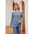 thumbnail image 3 of PTHTECHUS Womens Long Sleeve Shirts Lace Patch Color Block Shirts Crew Neck Casual Fall Long Sleeve Sweatshirts Tunic Tops Lightweight Pullover, 3 of 7