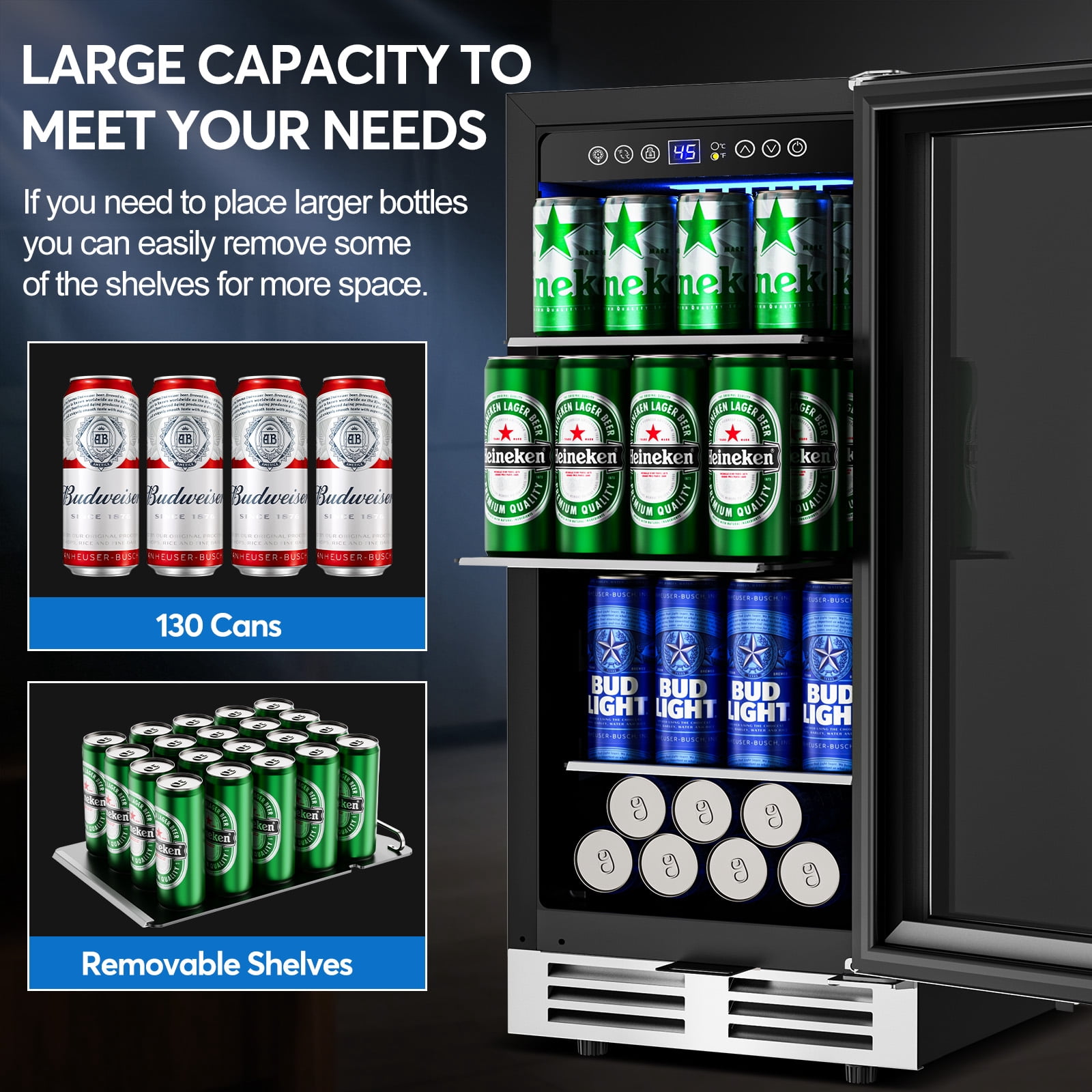 TITTLA 15 Inch Beverage Refrigerator,130 Can Built-in Beverage Cooler,Built-In or Freestanding Cooler for Home Bar Office