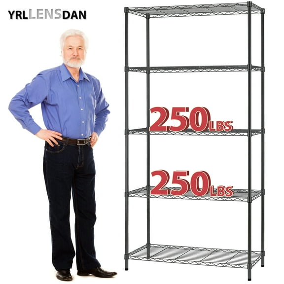 YRLLENSDAN Large Storage Shelf 5 Tier Shelving Unit 36Lx14W Height-Adjustable NSF-Certified Metal Wire Shelving Rack Kitchen Tool Utility Shelves 5 Shelf Storage Rack,Black