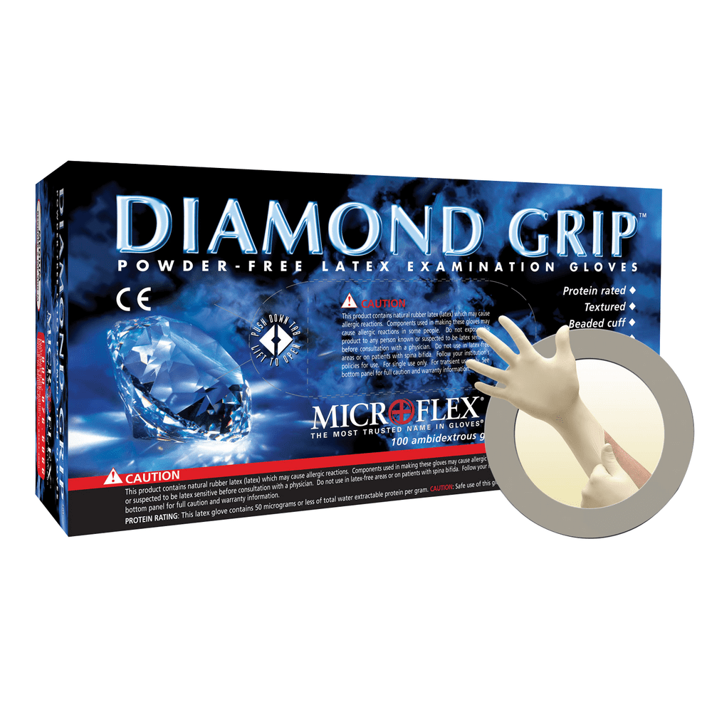 Microflex Diamond Grip MF300 Latex Gloves Disposable, Exam Grade