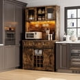 thumbnail image 6 of Farmhouse 72" Coffee Bar Cabinet with LED Light and Power Outlet, Large Kitchen Hutch with 3 Drawers, Wine Glass Rack, and Sliding Barn Door, Tall Wine Cabinet for Home Bar, 6 of 7