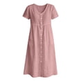 thumbnail image 7 of Horkkom Midi Dresses for Women V Neck Short Sleeve Solid Color Linen Dress Summer Loose Casual Dresses, S-2XL, 7 of 7