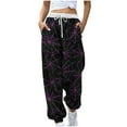 thumbnail image 2 of Teissuly Nouvelle Arrivée Pantalon de Survêtement pour Femmes Mode Halloween Toile d'Araignée Imprimée Taille Élastique Cordon de Serrage Bas Resserré Pantalon Décontracté à la Cheville avec Poches, Taille P-2TG, 2 of 5