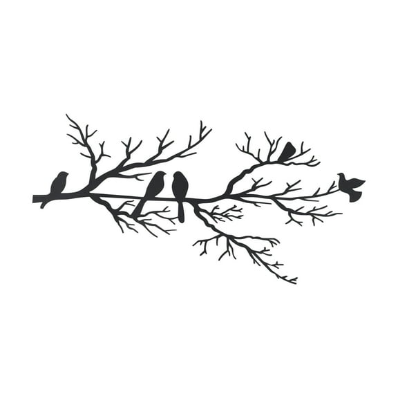 Metal Tree Branch Wall Art with Birds, Black Iron Home Decor, 40x19.85cm Living Room Hanging Sculpture, Nature-Inspired Wall Decoration