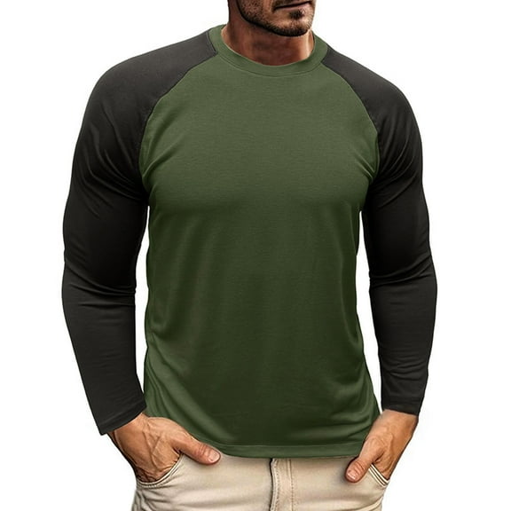 DeHolifer Men's T-Shirts Color Block Reglan Sleeve Long Sleeve Crewneck Blouse T-Shirts Sports Tunic Tops Army Green L