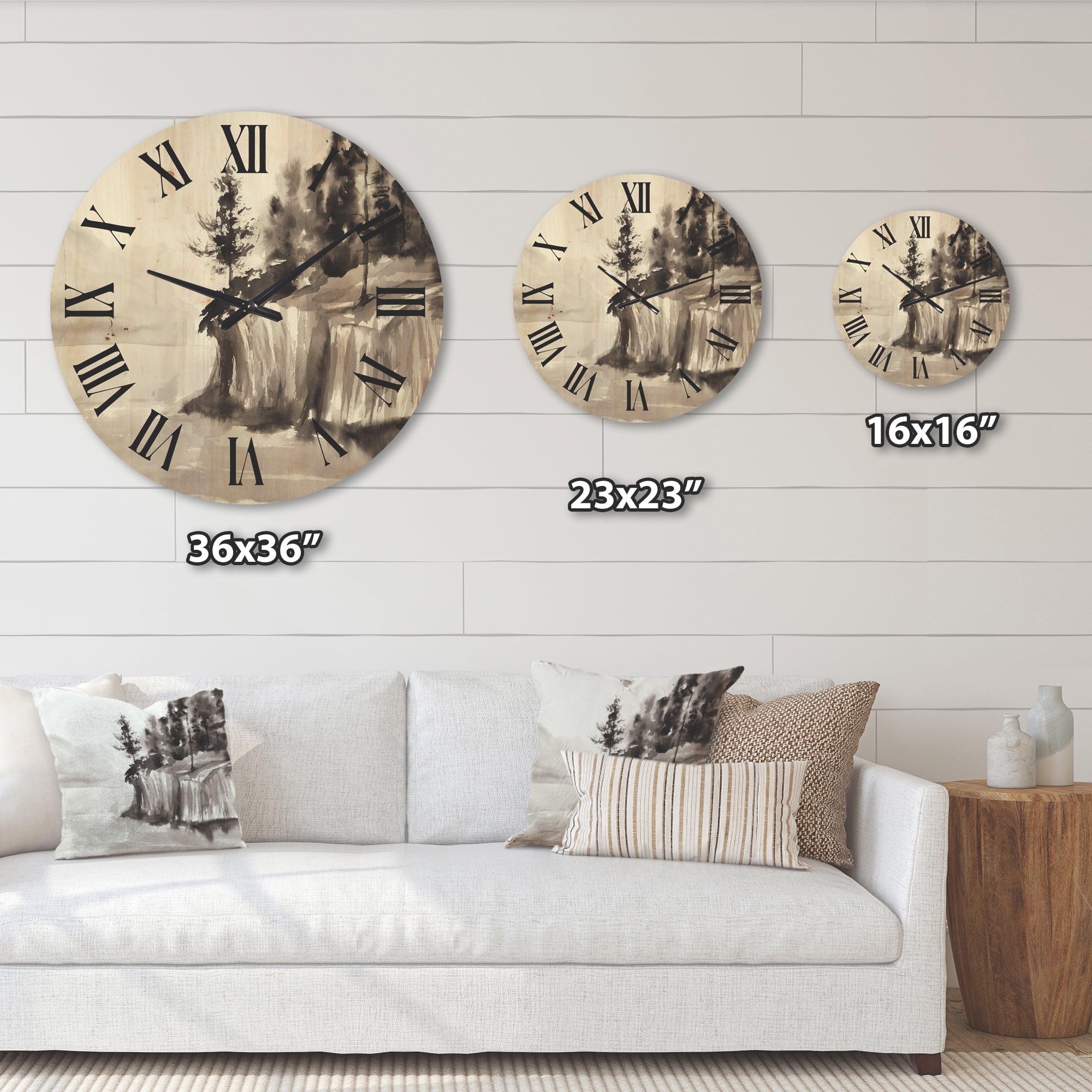 Designart 'Black & White Cliffs By The Lake' Nautical & Coastal Wood Wall Clock