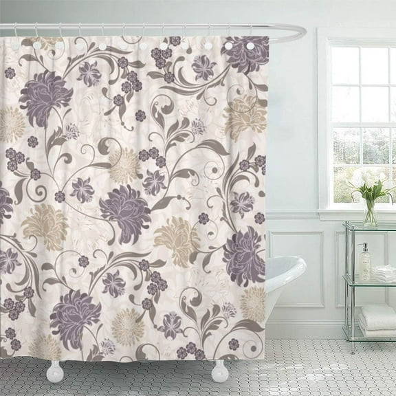 PKNMT Purple Flower Floral Design Brown Vintage Oriental Classic Nature Carpet Shower Curtain Bath Curtain 66x72 inch