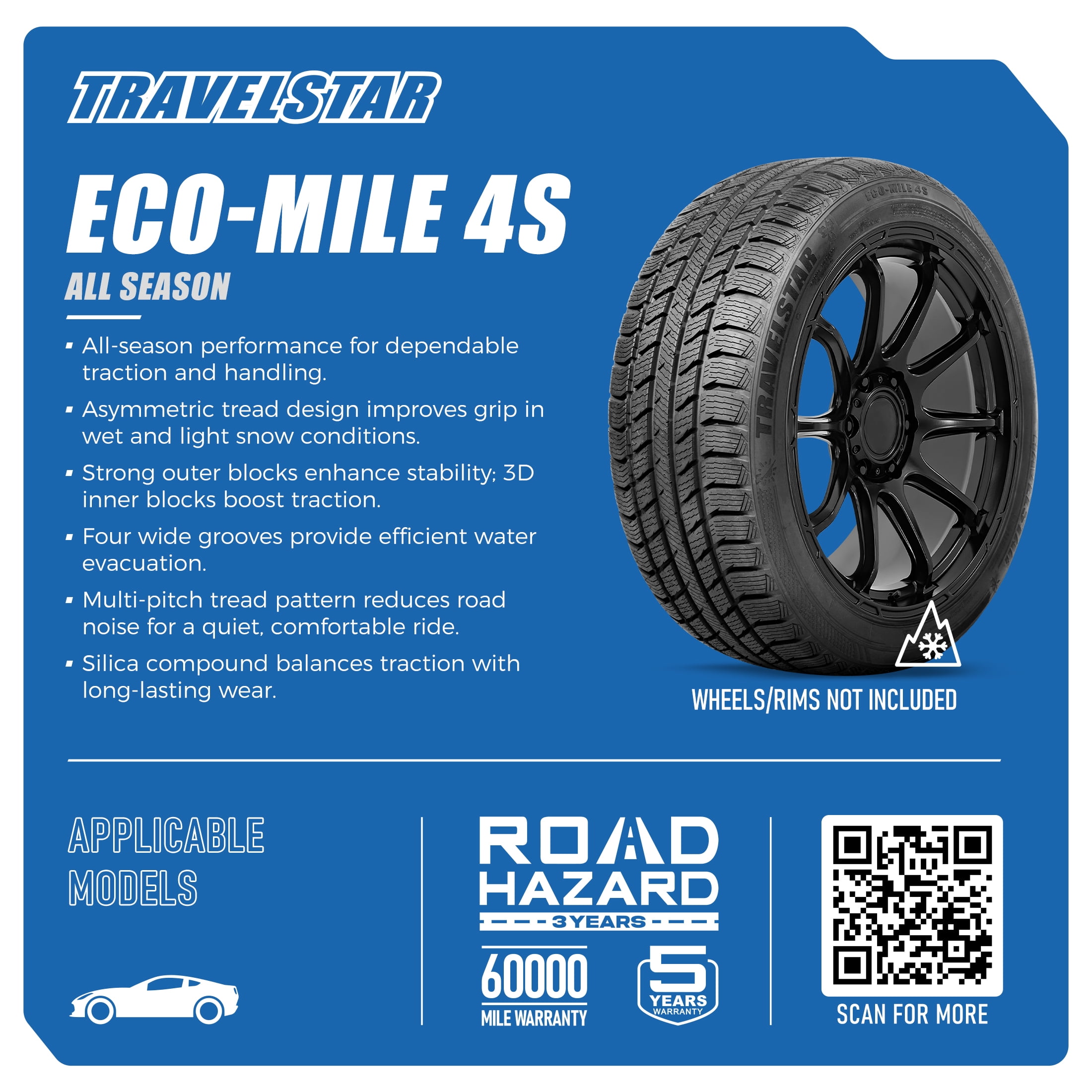 Travelstar Eco-Mile 4S All Weather Ultra High Performance 275/55R20 117V XL Passenger Tires 275/55R/20 (Tire only)