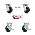 thumbnail image 2 of 4 Inch Rubber on Aluminum Caster Set with Roller Bearings 2 Swivel Lock 2 Brake, 2 of 2