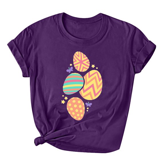 BLVB Happy Easter Shirts for Women Short Sleeve Crewneck Tops for Women 2024 Trendy Easter Tops T Shirts