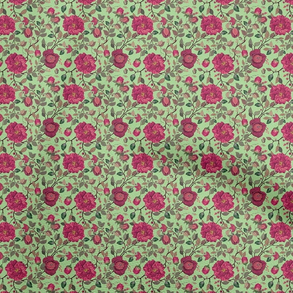 oneOone Cotton Jersey Mint Green Fabric Florals Dress Material Fabric Print Fabric By The Yard 58 Inch Wide