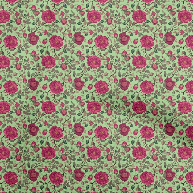 oneOone Polyester Spandex Mint Green Fabric Florals Sewing Material Print Fabric By The Yard 56 Inch Wide