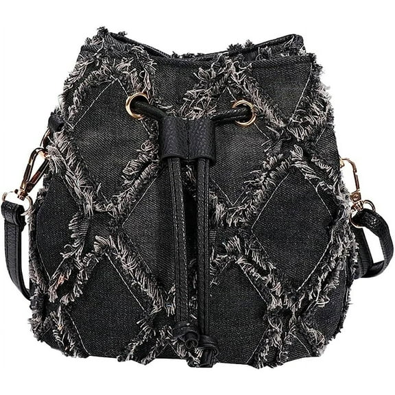 Kukuzhu Women's Bucket Bag Denim Shoulder Bag 90s Hobo Handbags Purse Retro Diamond Crossbody Bag