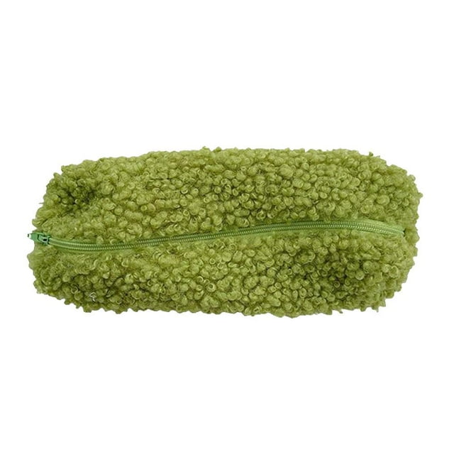 Estuche para bolígrafos de felpa para almacenamiento de artículos de papelería, organizador de cosméticos para la escuela para estudiantes (verde)