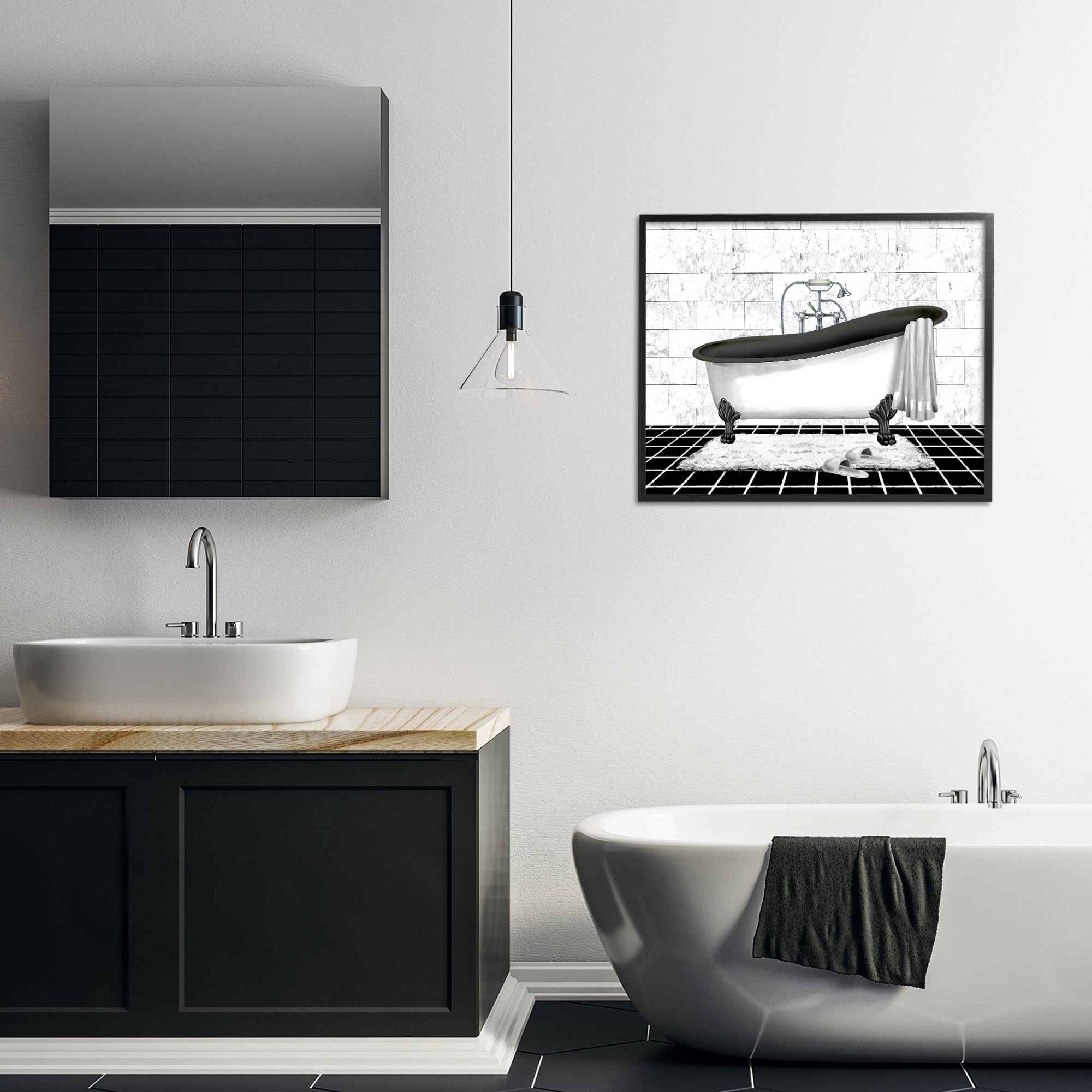 Stupell Industries Marble Pattern Bath Typography Painting Black Framed Art Print Wall Art, 30 x 24