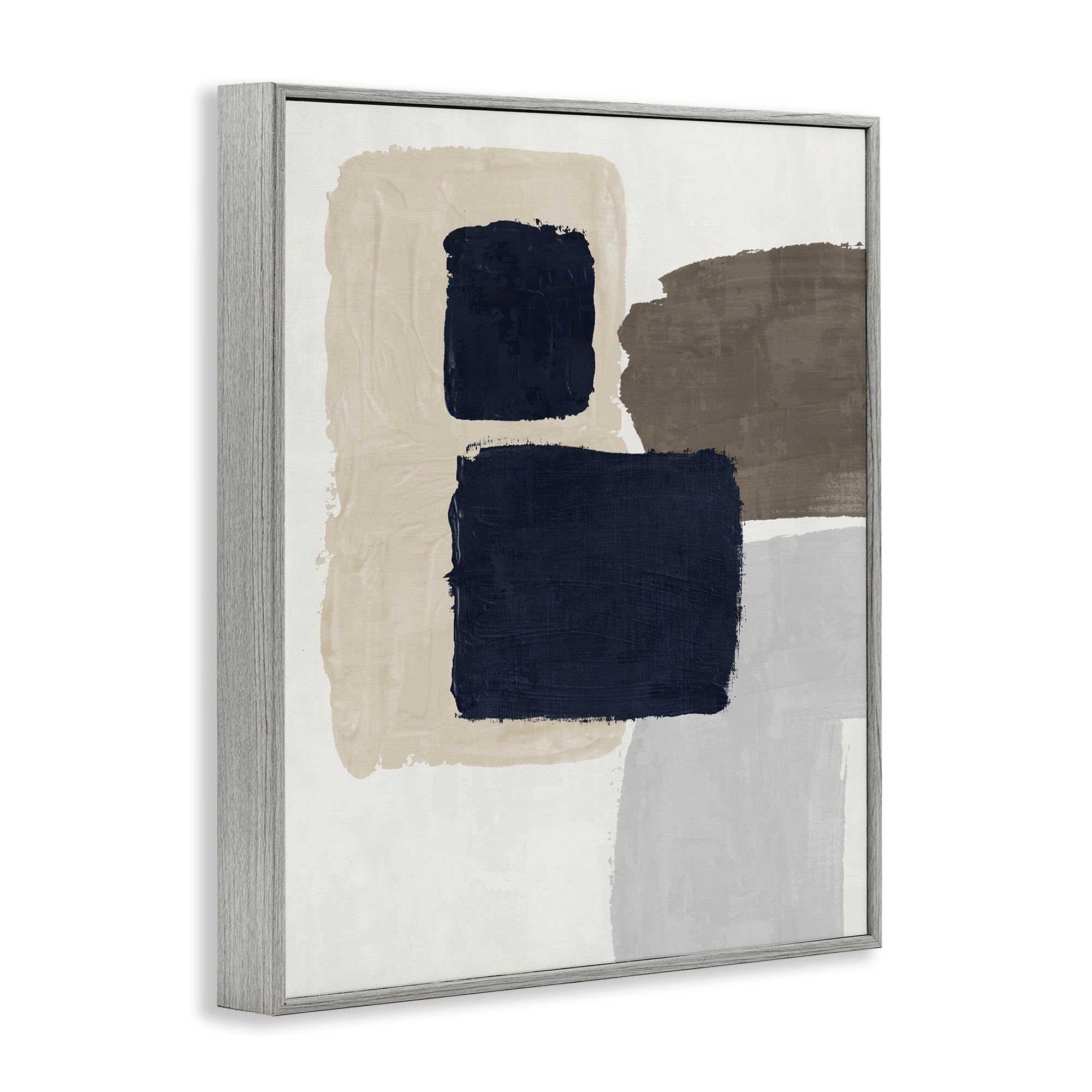 Stupell Industries Navy Blocked Shapes Abstract Painting Gray Framed Art Print Wall Art, 24 x 30