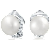 Bling Jewelry Womens Button Style Freshwater Pearl Clip-On Earrings Silver