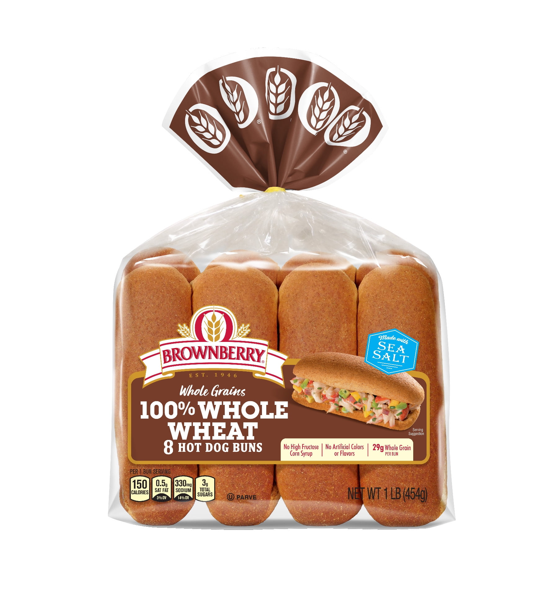 Brownberry Whole Grains 100 Whole Wheat Hot Dog Buns, Soft & Hearty, 8