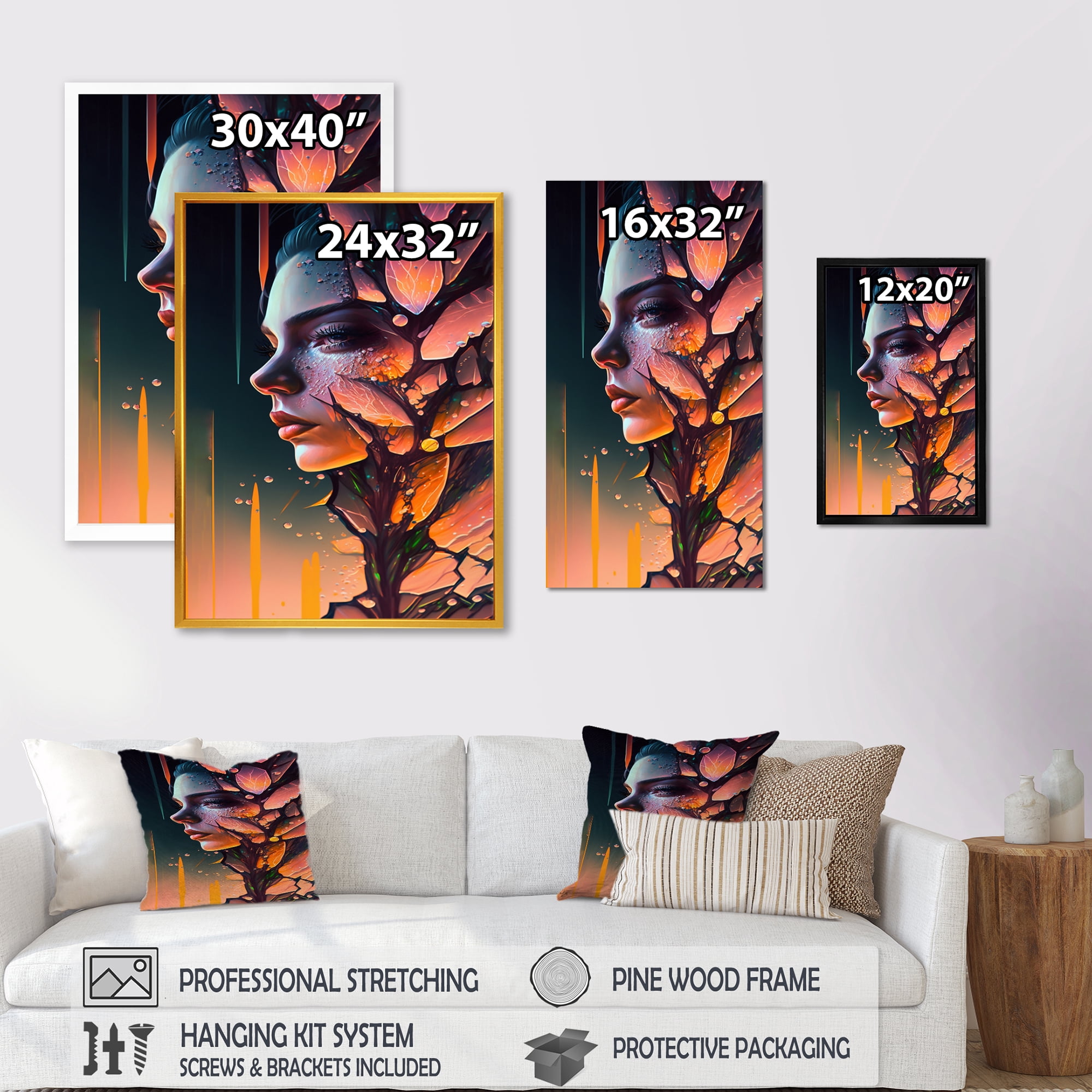 Designart Woman Portrait With Flowers IV Canvas Wall Art