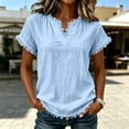 thumbnail image 4 of ByworldtasicNo Boundaries Womens Summer Short Sleeve V Neck T-Shirt Cute Lace Scallop Trim Tee Loose Fit Tops, 4 of 8