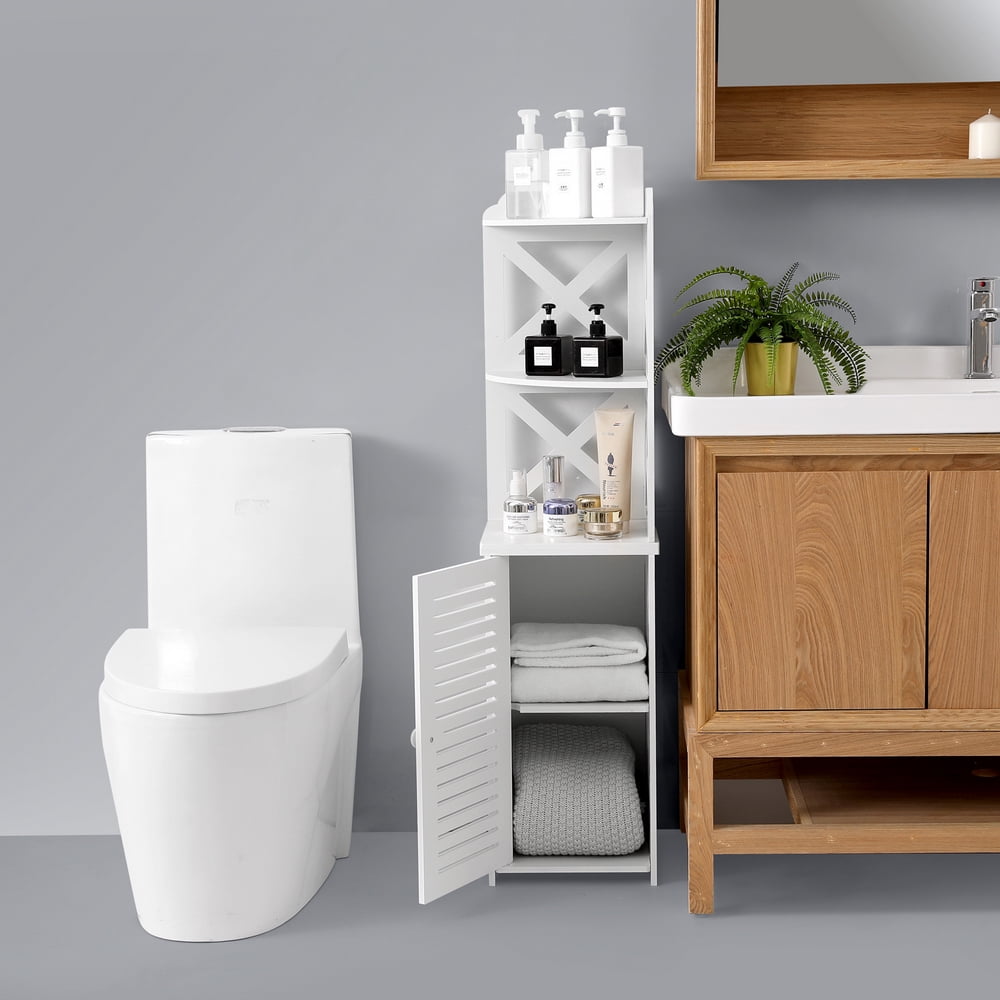 Kepooman Bathroom PVC Corner Floor Cabinet Storage Organizer with Single Doors & Shelves, White Kepooman Bathroom PVC Corner Floor Cabinet Storage Organizer with Single Doors & Shelves, White