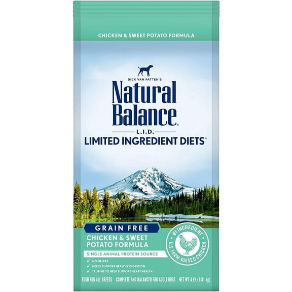Natural Balance L.I.D. Limited Ingredient Diets Dry Dog Food, Chicken & Sweet Potato Formula, 4 Pounds, Grain Free