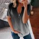 thumbnail image 1 of Puntoco Mujer Verano Manga Cortaｖ-Cuello Cremallera Leopardo Hollow Out Camiseta Blusa tops Puntoco Puntoco-3772, 1 of 4