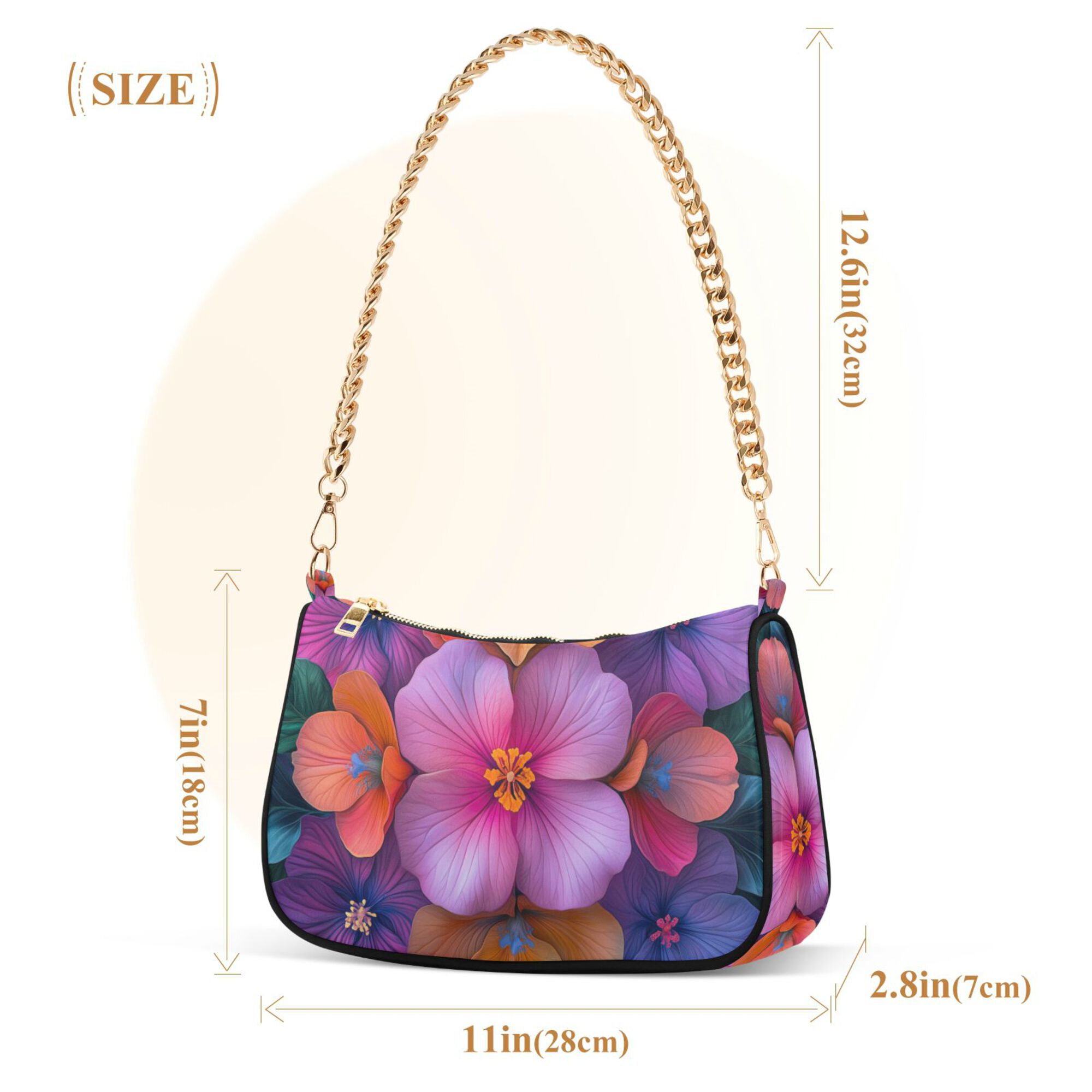 FORMRS Womens Shoulder Bag with Chain Strap Clutch Purse Cute Tote Handbag, Large Purple Flowers