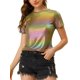 thumbnail image 5 of INSPIRAR CHIC Blusas de fiesta brillantes de manga corta texturizadas metálicas para mujeres M Arcoíris, 5 of 7