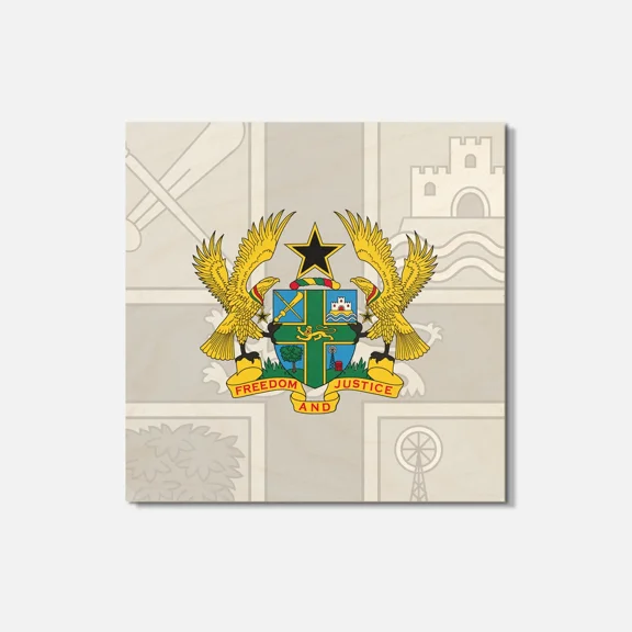 Ghana Coat Of Arms 4'' X 4'' Square Wooden Coaster