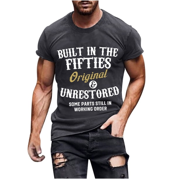 Carta de los Hombres Impresa Cuello Redondo Manga Corta Superior, Moda Casual Camiseta para el Uso Diario de Verano
