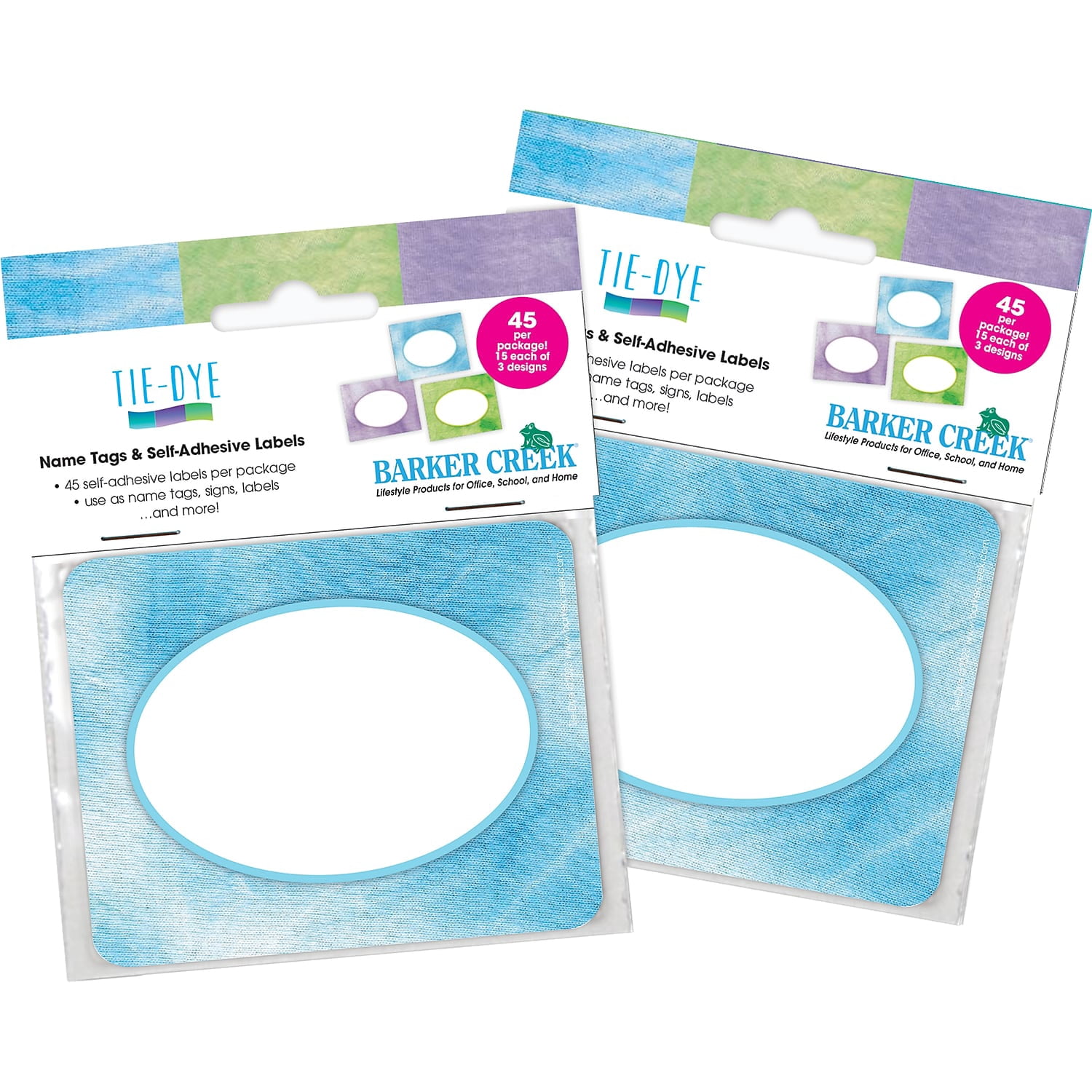 Barker Creek Name Badges & Self-Adhesive Labels, Tie-Dye, Multi-Design, Multi Purpose, Use as Name Tags, Gift Tags, Labels, Bookplates, And More! 3.5" x 2.75", 90 per Set (4366)