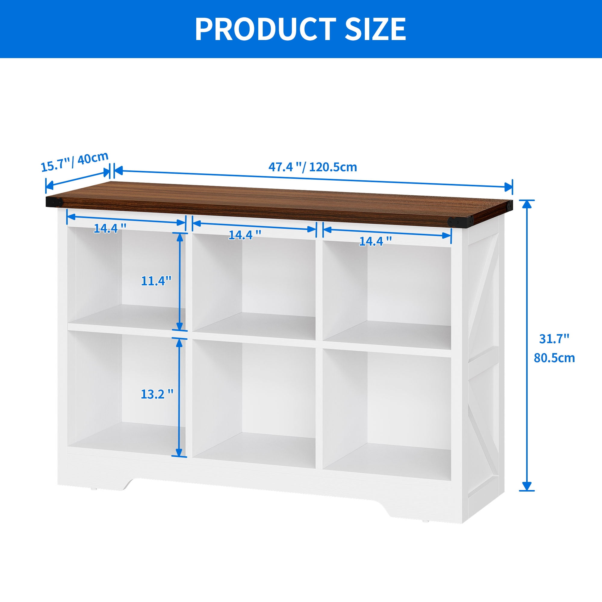 Uforic 6 Cube Organizer Bookcase, Farmhouse Cubby Bookshelf , Horizontal Open Shelf for Living Room, Bedroom, Home Office, White
