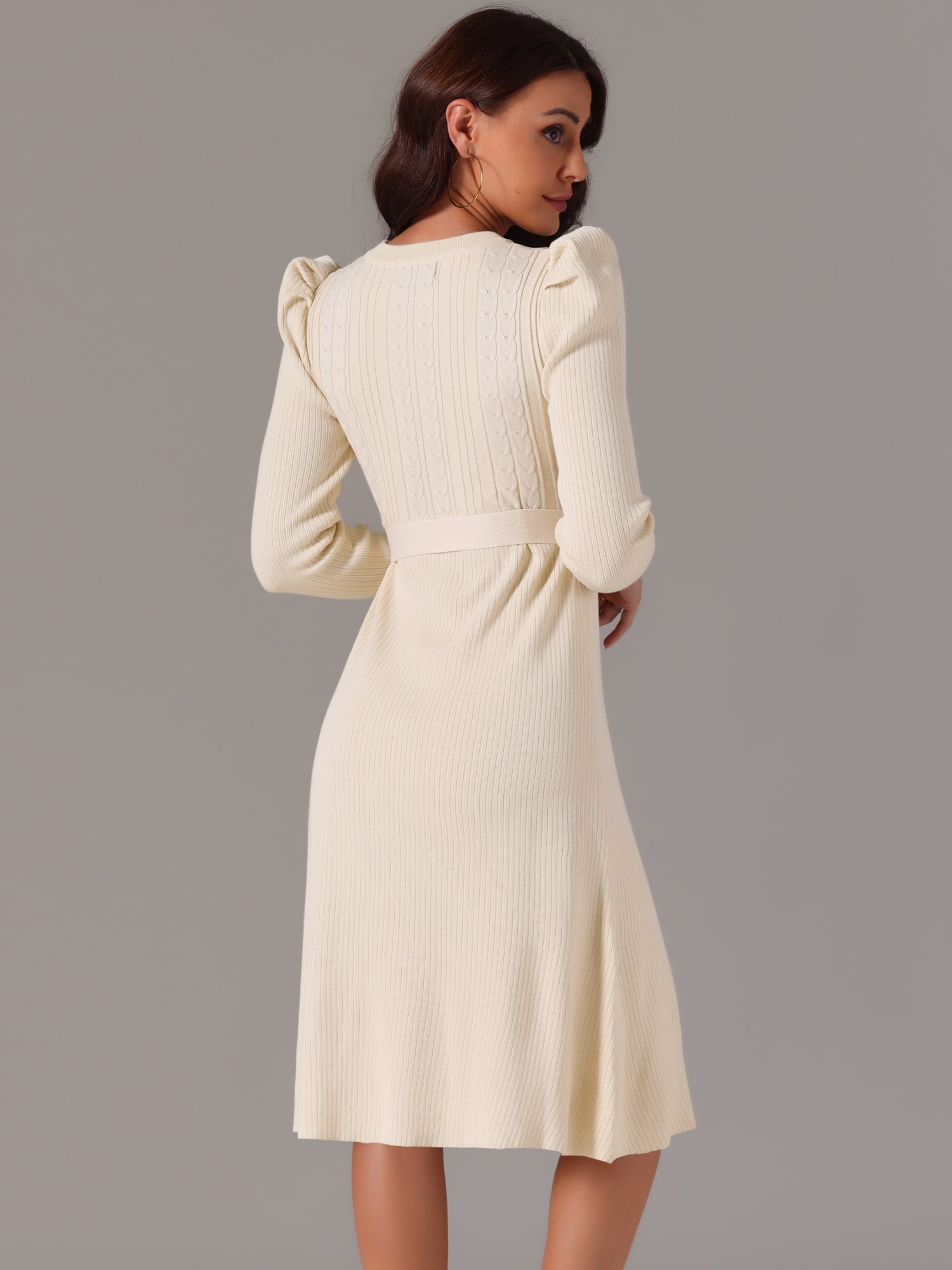 DARING DIVA Puff Long Sleeve Tie Waist Midi Sweater Dress XL Apricot