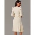 thumbnail image 4 of DARING DIVA Puff Long Sleeve Tie Waist Midi Sweater Dress XL Apricot, 4 of 5