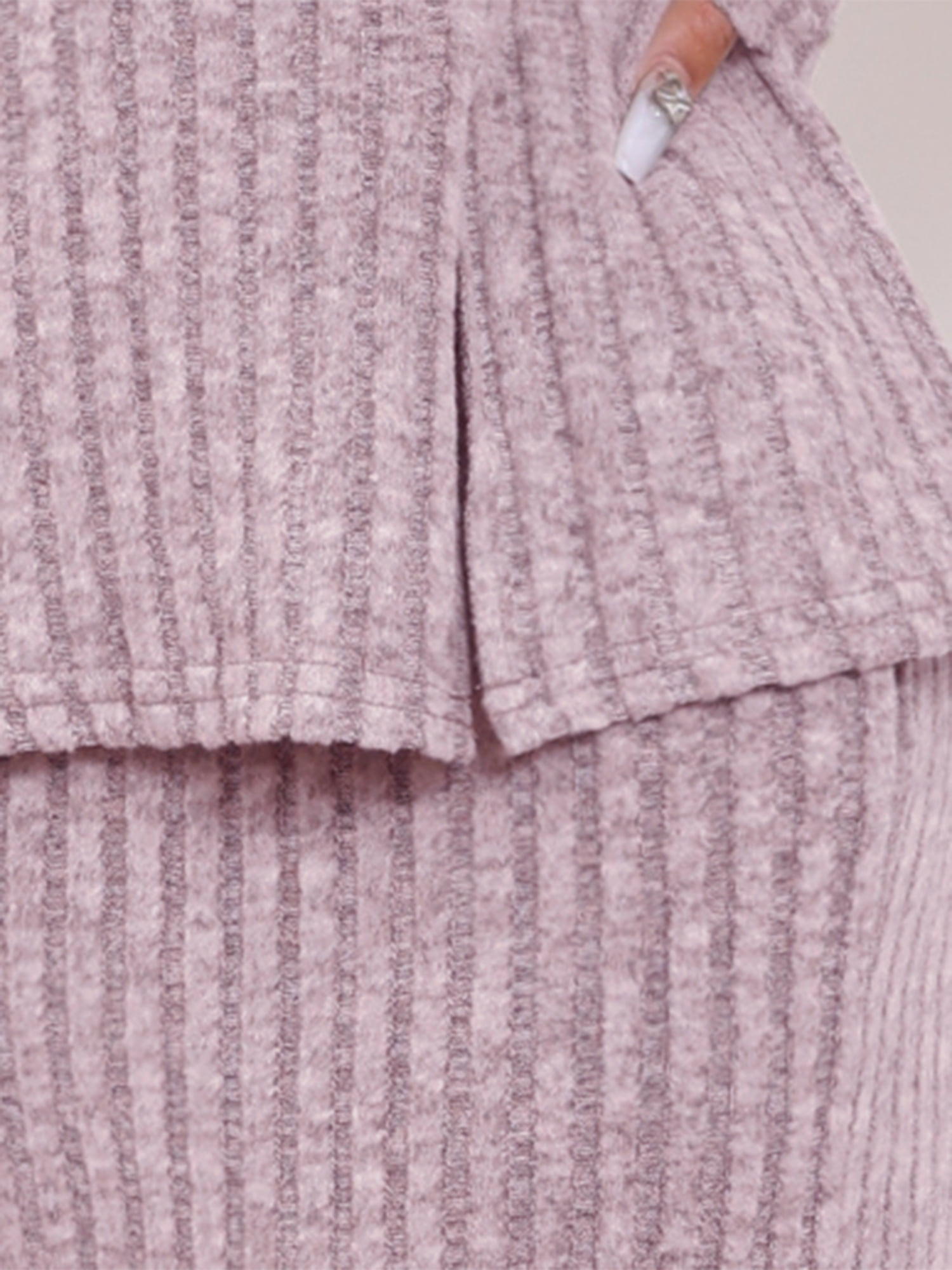 DARING DIVA Women's Knit Long Sleeve Ribbed Sleepwear Soft Crewneck Sets XS Purple