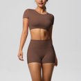 thumbnail image 3 of Trending Back to School Two Piece Sets for Women Summer Shorts Y2k Women V-Neck Splicing Short-Sleeved Solid Color Shorts Suit, 3 of 6