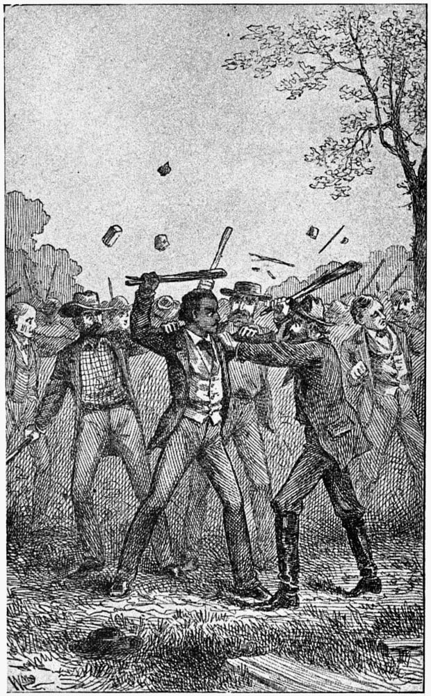 Photo:Frederick Douglass fighting a mob with clubs,Indiana,IN,Resisting 