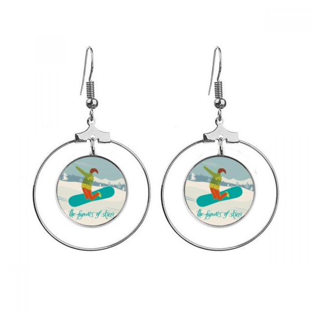 Winter Sport Skiing Ski Board Illustration Earrings Dangle Hoop Jewelry Drop Circle