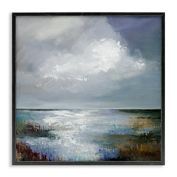 Stupell Industries Sun Reflection Ocean Surface Landscape & Nature Painting Black Framed Art Print Wall Art, 12 x 12