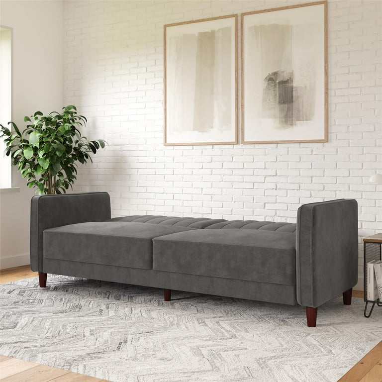 DHP Pin Tufted Transitional Futon Gray Velvet