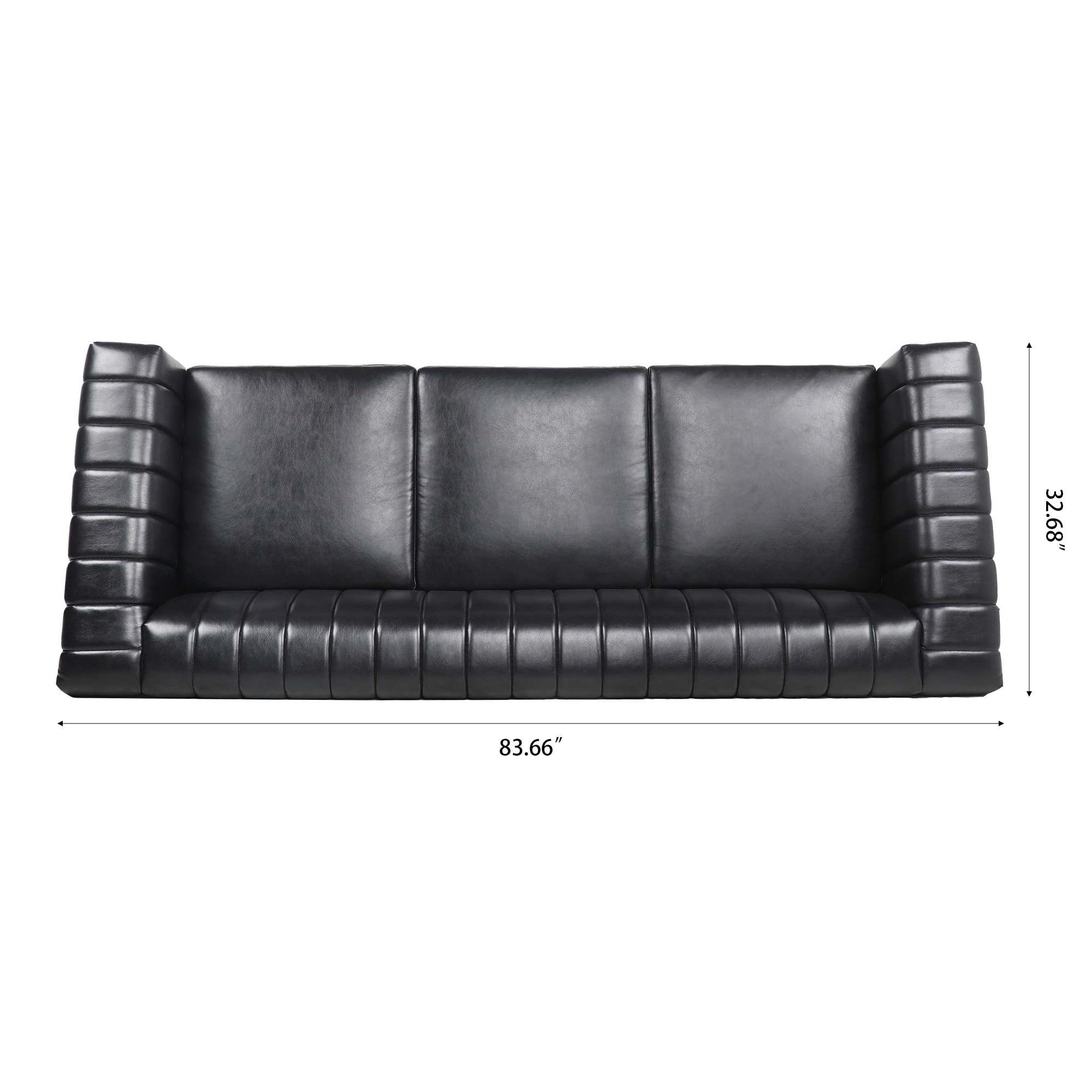 Kadyn 83.66" Removable Cushion 3 Seater Sofa, Modern Pu Sofa for Living Room, Upholstered Pu Sofa Couch with Traditional Square Arm, Black