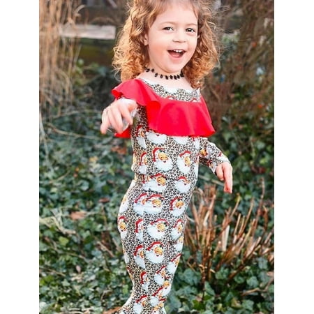 

Kuriozud Kids Suit Set Santa Clause Long Sleeve Tops Flared Trousers Hairband for Toddler Girls