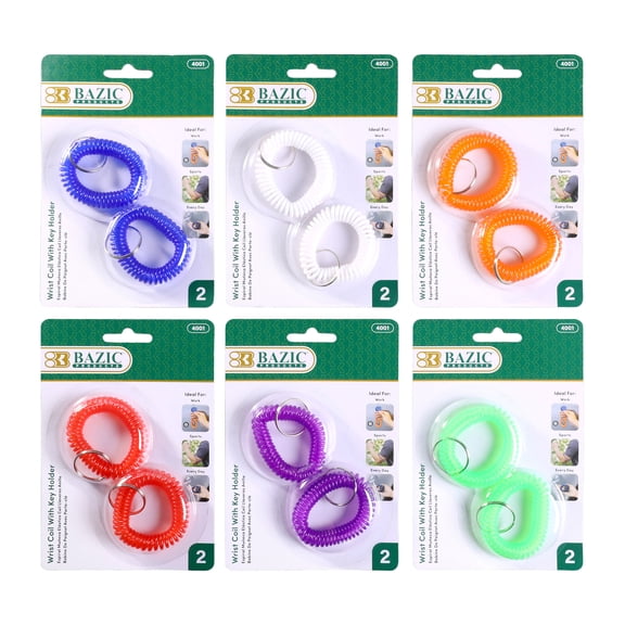 BAZIC Wrist Coil w/ Key Holder. Flexible Wristlet Keychain Pack (2 Pack) (4001)