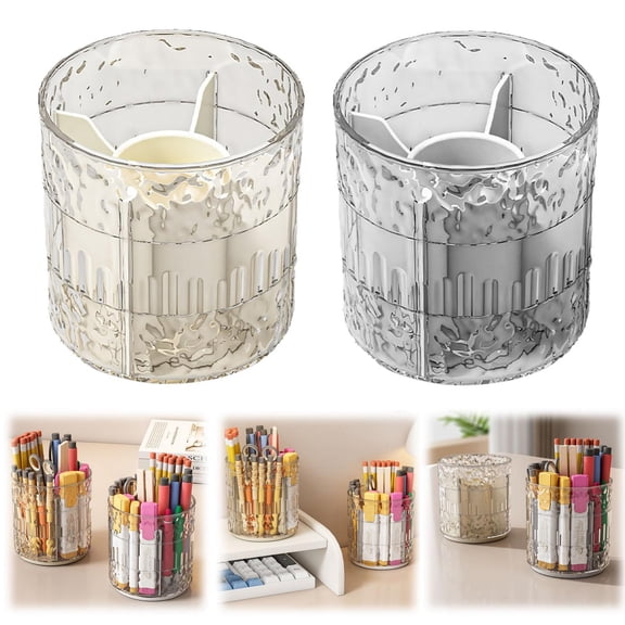 CoreLiving 360 Rotating Desk Organizer Premium Transparent Pen Holder for Desk with Large Capacity for Supplies Scissors and Smartphones Workspace Accessory for Home Office Organization