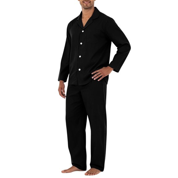Mens Pajama Set Soft Long Sleeve Pajamas for Men Lightweight Button Up Sleepwear Lounge Pjs Outfits Black XXL