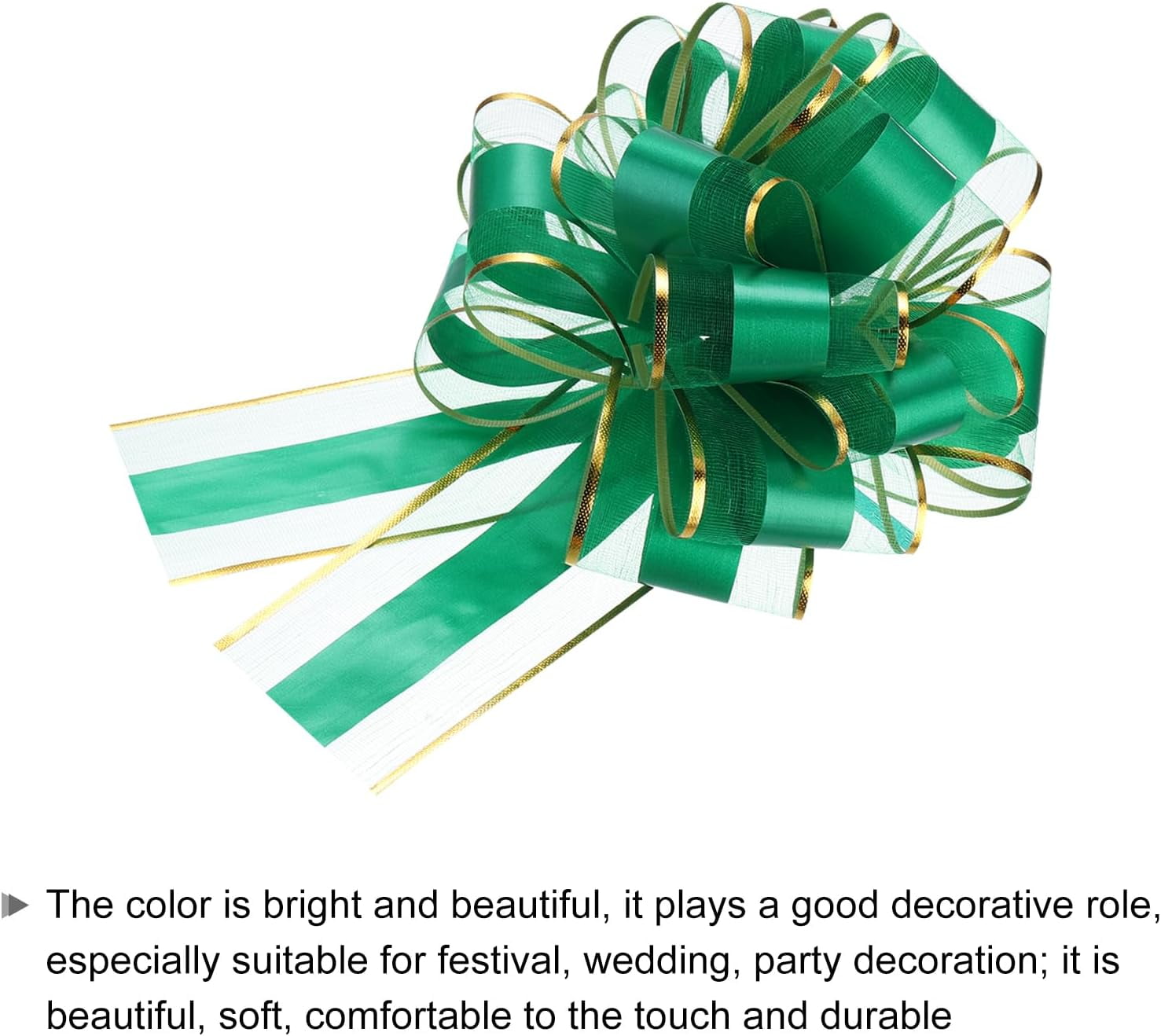 5pcs 6 Inch Large Big Pull Bow with Gold Edge, Organza Car Gift Wrapping Bows Ribbon for Wedding Baskets Presents Christmas Bow, Green