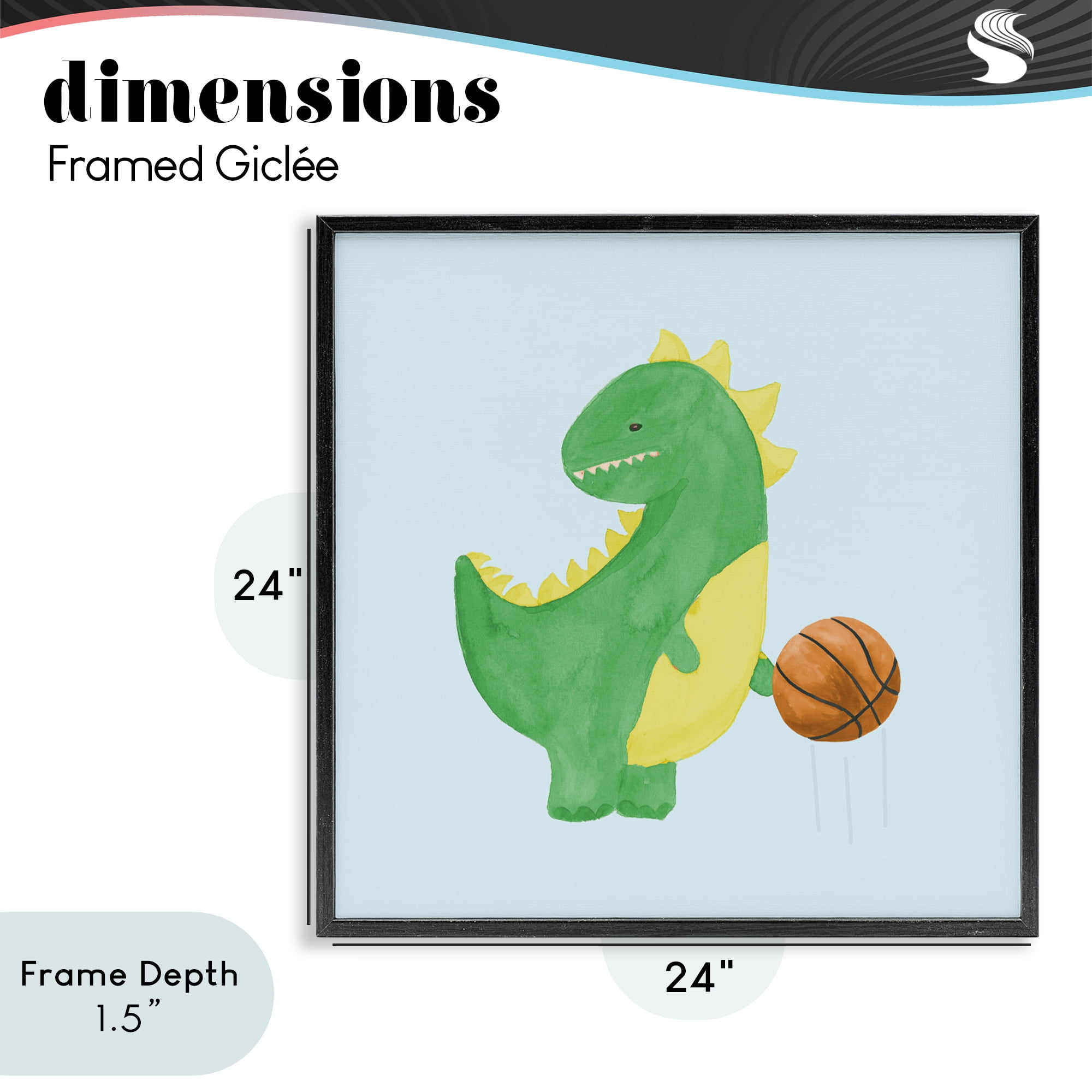 Stupell Industries Baby Dino & Basketball Black Framed Giclee Art, design by Lucille Price