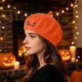 thumbnail image 6 of CINVREST Halloween Party Hat Creative Pumpkin Beret-Hat Cute Embroidery Fashion Knitted Hats Fall Winter Party Headwear (Free Size, Orange), 6 of 7