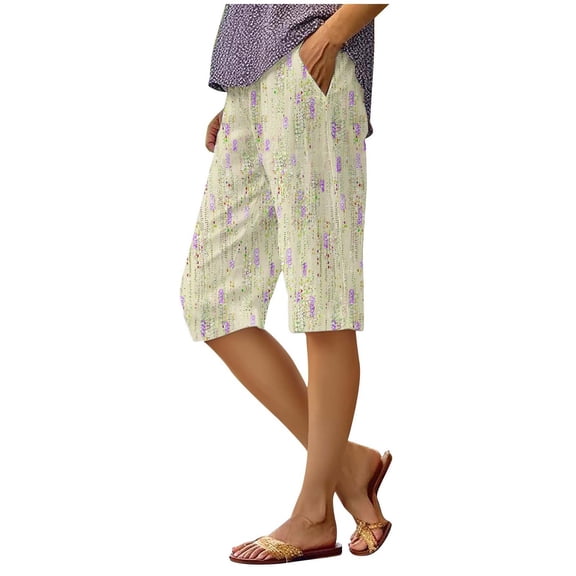 Womens Shorts 2025 Summer Stylish Printed Loose Capri Pants Beach Vacation Trendy 2025 S-2XL